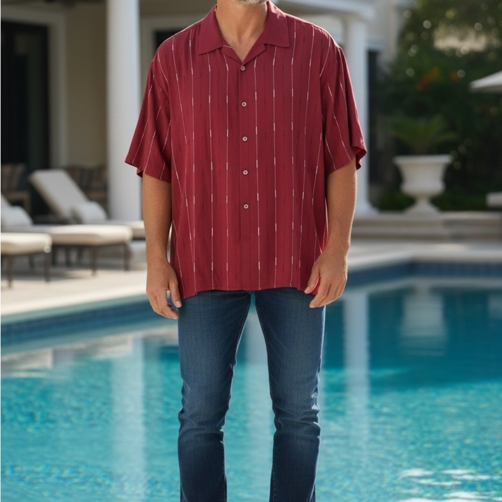 Casual Burgundy Striped Button Down Shirt
